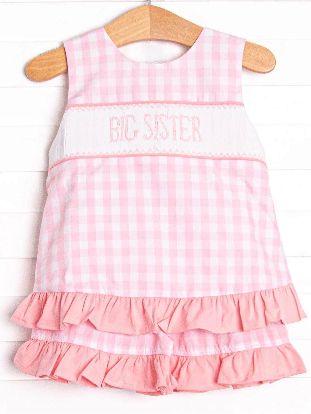 Stitchy Fish Pink Gingham Big Sister Top